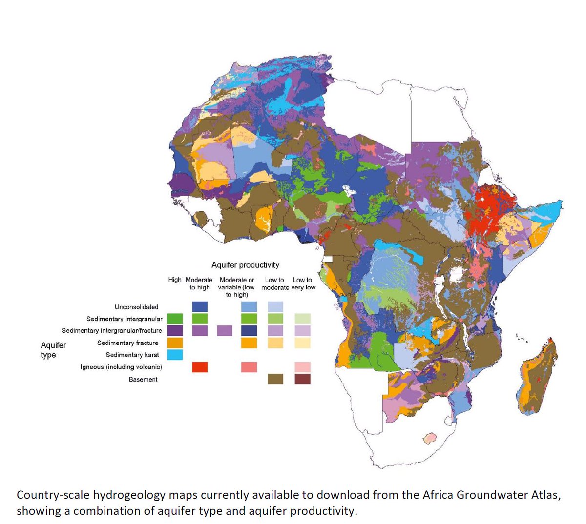 A map from Africa groundwater atlas showing a combination of aquifer type and aquifer productivity #gischat
