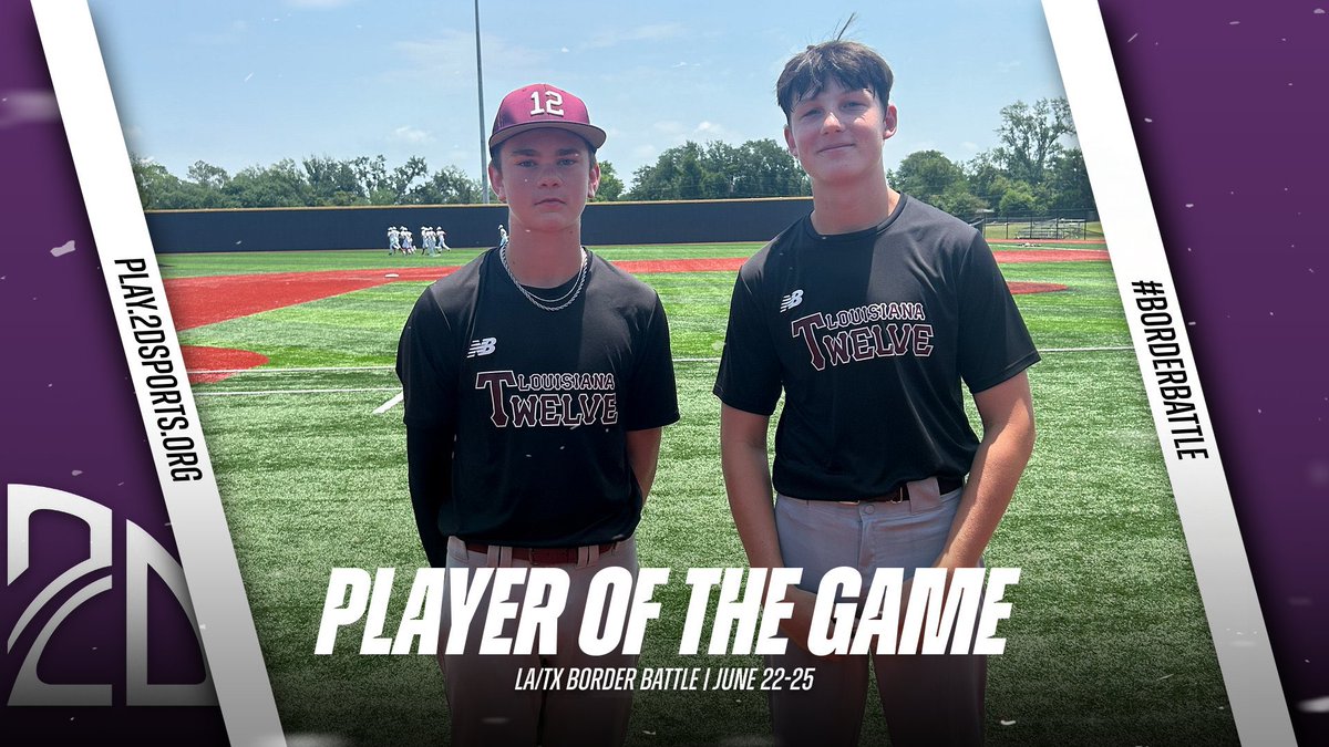 ⭐️ PLAYER OF THE GAME ⭐️

Trace Moreau: 2IP 1H 2BB 1R 
Jack Garcille: 2IP 0H 2BB 2K 0ER 

Summer Team: LA Twelve 

#BorderBattle
<a href="/2DsportsLA/">2D Sports Louisiana</a>
