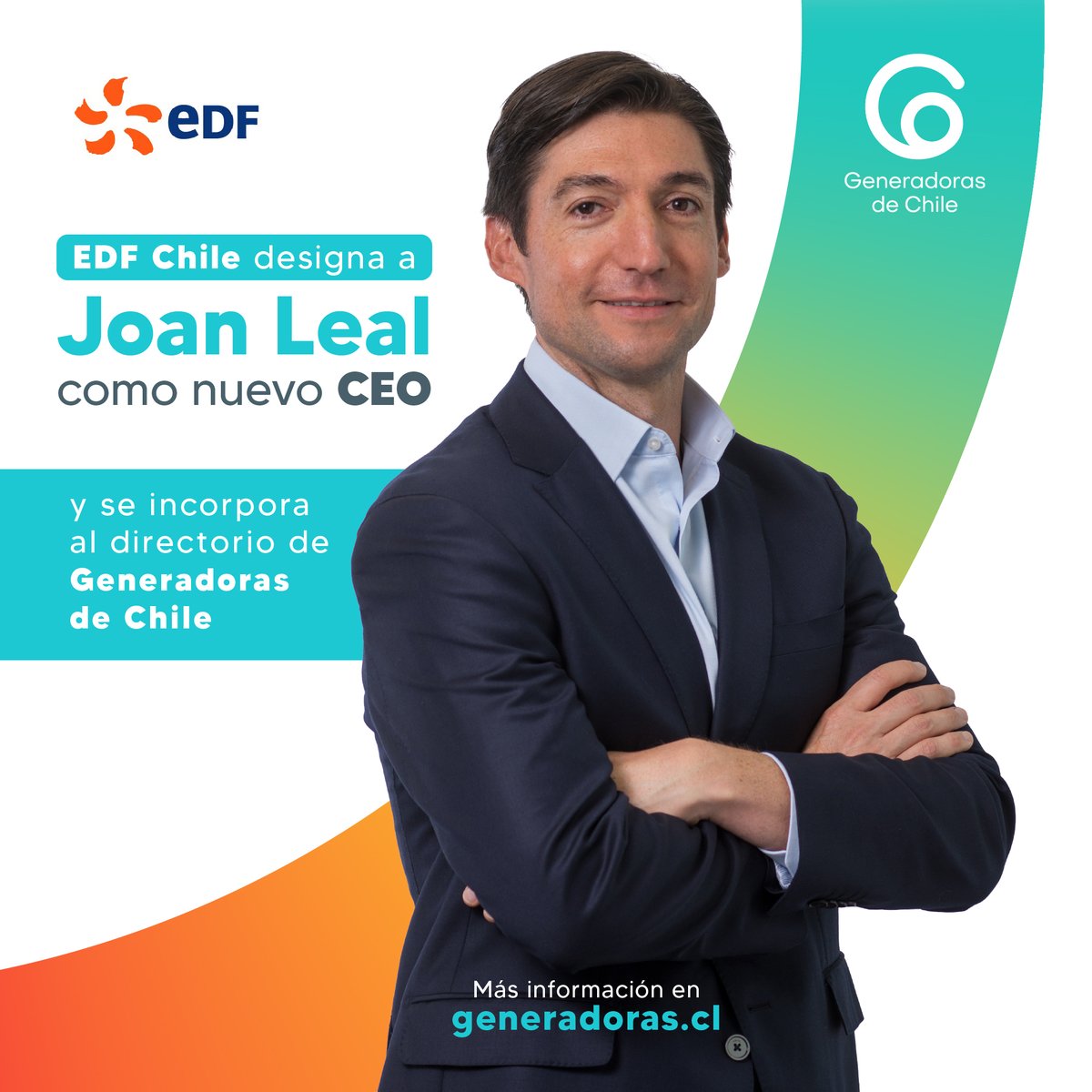 <a href="/EDF_Chile/">EDF en Chile</a> designa a <a href="/Jlealj27/">Joan Leal</a> como nuevo CEO. Desde <a href="/GeneradorasCL/">Generadoras de Chile</a> extendemos nuestras más sinceras felicitaciones a Joan Leal por su nombramiento e incorporación a nuestro directorio. 
👉 Más información: generadoras.cl/prensa/edf-chi…