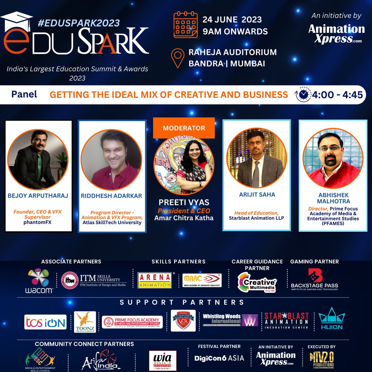 AnimationXpress's tweet photo. Panel session: Getting the ideal mix of creative and business.
Link: https://t.co/tEjhum2qb7 #Eduspark2023 #EdusparkSummit #animation #AI #AVGC #Awards2023 #Edutech #Edusummit #EducationSummit #EducationForAll #animation #ArtificialIntelligence #gaming #vfx https://t.co/EPANc0aGh1
