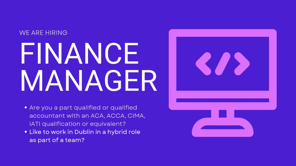 #jobfairy

We are looking for a Finance Manager to join our team. They will be responsible for overseeing the company's day-to-day financial control and accounting activities.

For full details, salary, employee benefits and more see dublincitycouncilculturecompany.ie/news/recruitme…

#Dublin #accountant