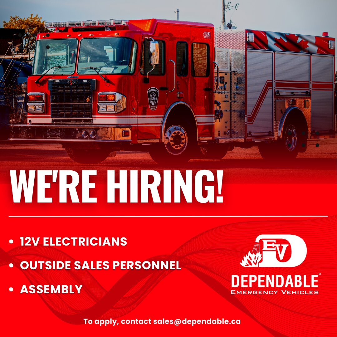 Join our Team! 🚨😊

We're hiring for the following positions:
- 12V Electricians
- Outside Sales Rep
- Assembly

Contact us for information. 

.
.
.
.

#hiring #fulltime #brampton #bramptonjobs #gtajobs #firetruck #dependable