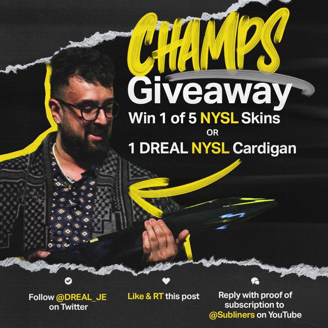 DREAL_JE's tweet photo. The cardigan everyone's been asking about is up for grabs, I’ve got one, as well as 5 NYSL skin codes to give away.  #WorldChamps 💍

✅ Follow @DREAL_JE
✅ Like &amp; RT this post
✅ Reply with proof of @subliners subscription on YouTube.

I’ll DM the winners next Friday. Good luck! https://t.co/QVnsAGXNTA