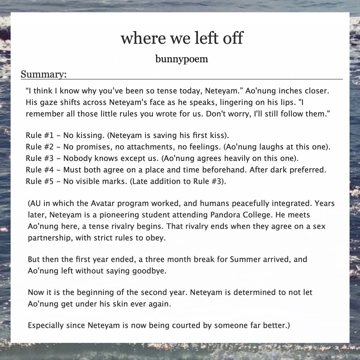 bunnypoems's tweet photo. Chapter 5 of "where we left off" is now posted! 💓✨ #Aonunete #AonungxNeteyam #neteyamxaonung #netenung 
💖💖
https://t.co/VwombGUe6Y https://t.co/X5sCf5CM0M
