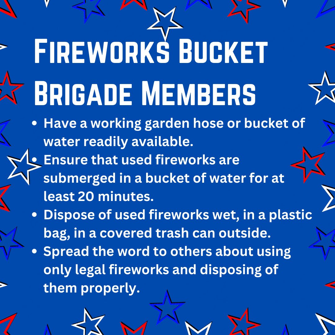 Have you heard about the Fireworks Bucket Brigade? Bucket Brigade members keep their community safe by disposing of fireworks properly! 

#FireworksBucketBrigade #fireworkssafety #fireworksdisposal
#dfpcfire #cofire #coloradofire #firefighter