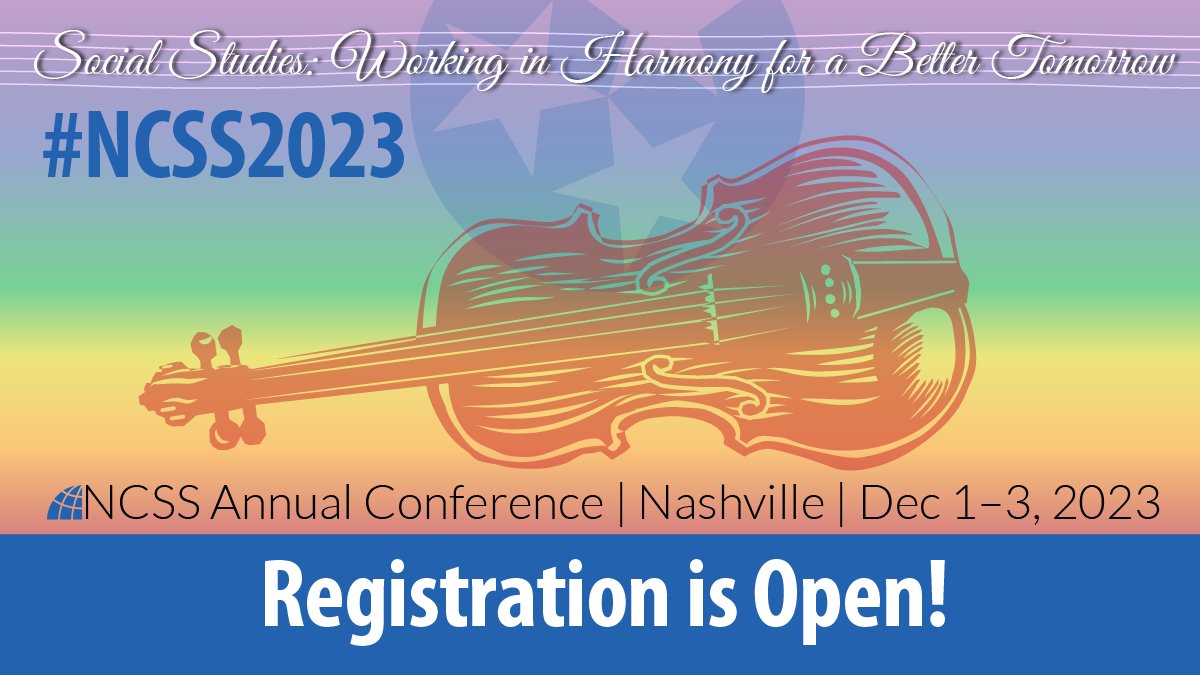 It's that time! Registration is OPEN for the 103rd NCSS Annual Conference, “Social Studies: Working in Harmony for a Better Tomorrow.” 🎵

➡️ Register:hubs.li/Q01VCSZR0

Get ready to join your #socialstudies colleagues December 1-3, 2023 at Nasvhille's Music City Center.