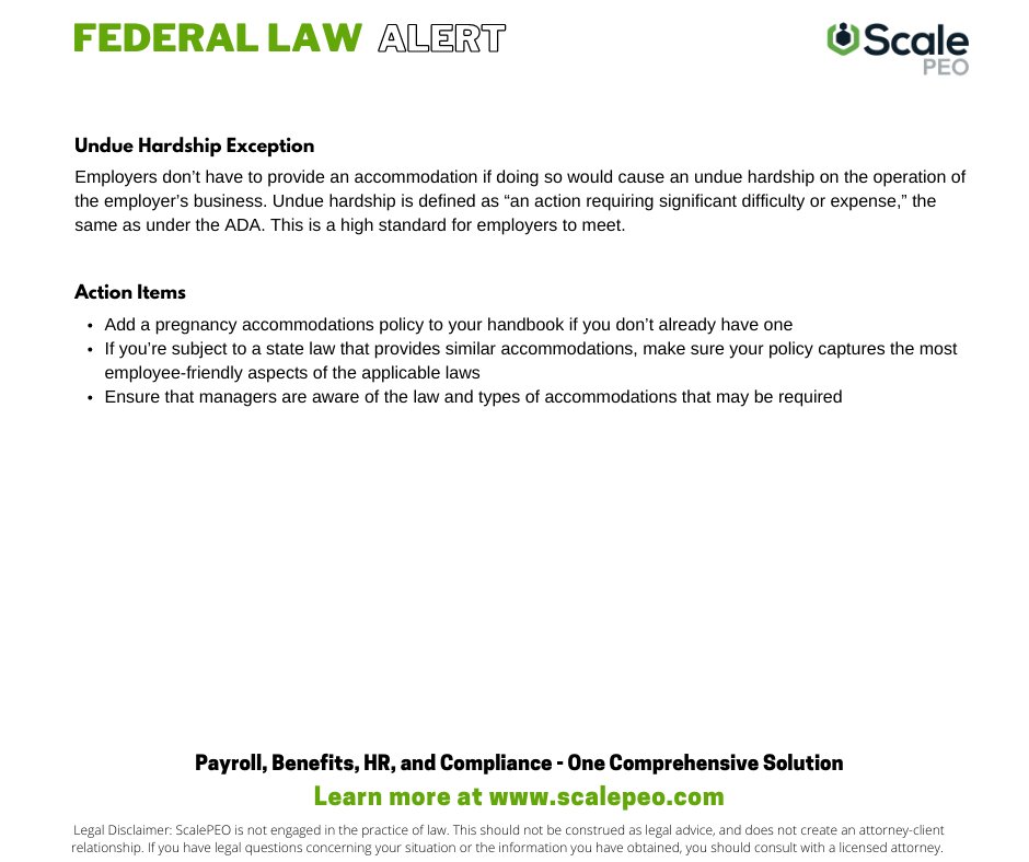Scale_PEO's tweet photo. See the latest Federal Law Alert from our ScalePEO HR Pros below. #ScalePEO #SmallBusiness #WorkWithScalePEO #PWFA https://t.co/I6fnq9wohJ