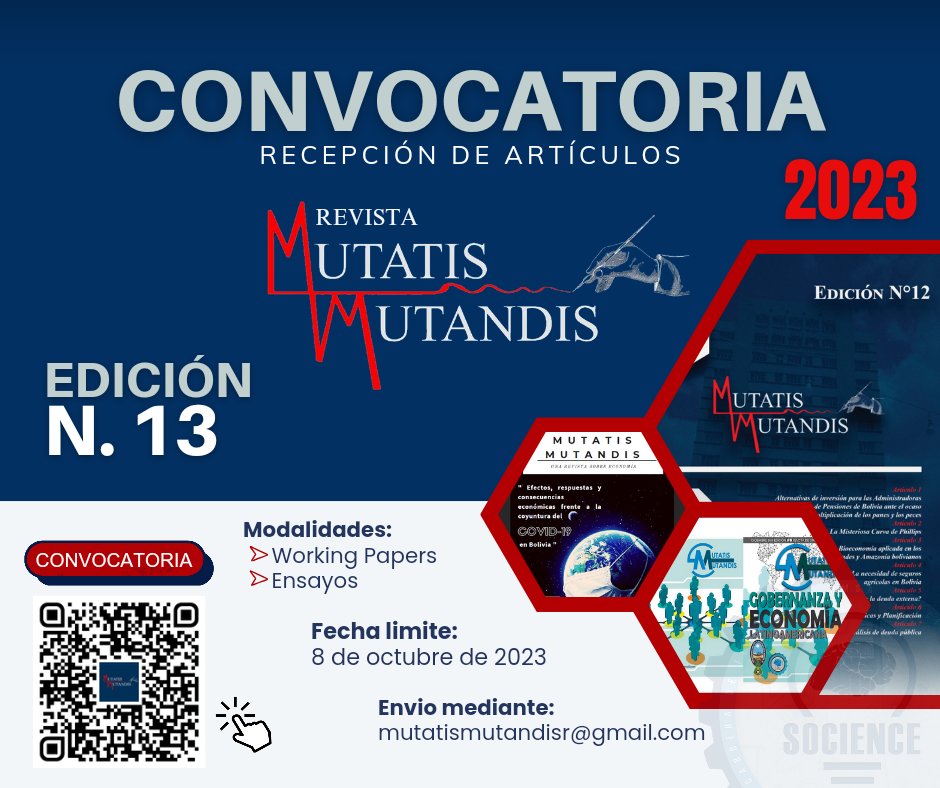 RevistaMutandis's tweet photo. #RMM | La Revista Mutatis Mutandis se complace en invitar a estudiantes de economía y ramas afines
 #Convocatoria de la 13va Edición.

Estos deben enviarse al correo: 
mutatismutandisr@gmail.com

🔗 Más información en el siguiente enlace:
https://t.co/W1myUfy3WS https://t.co/cuUmowy3QT