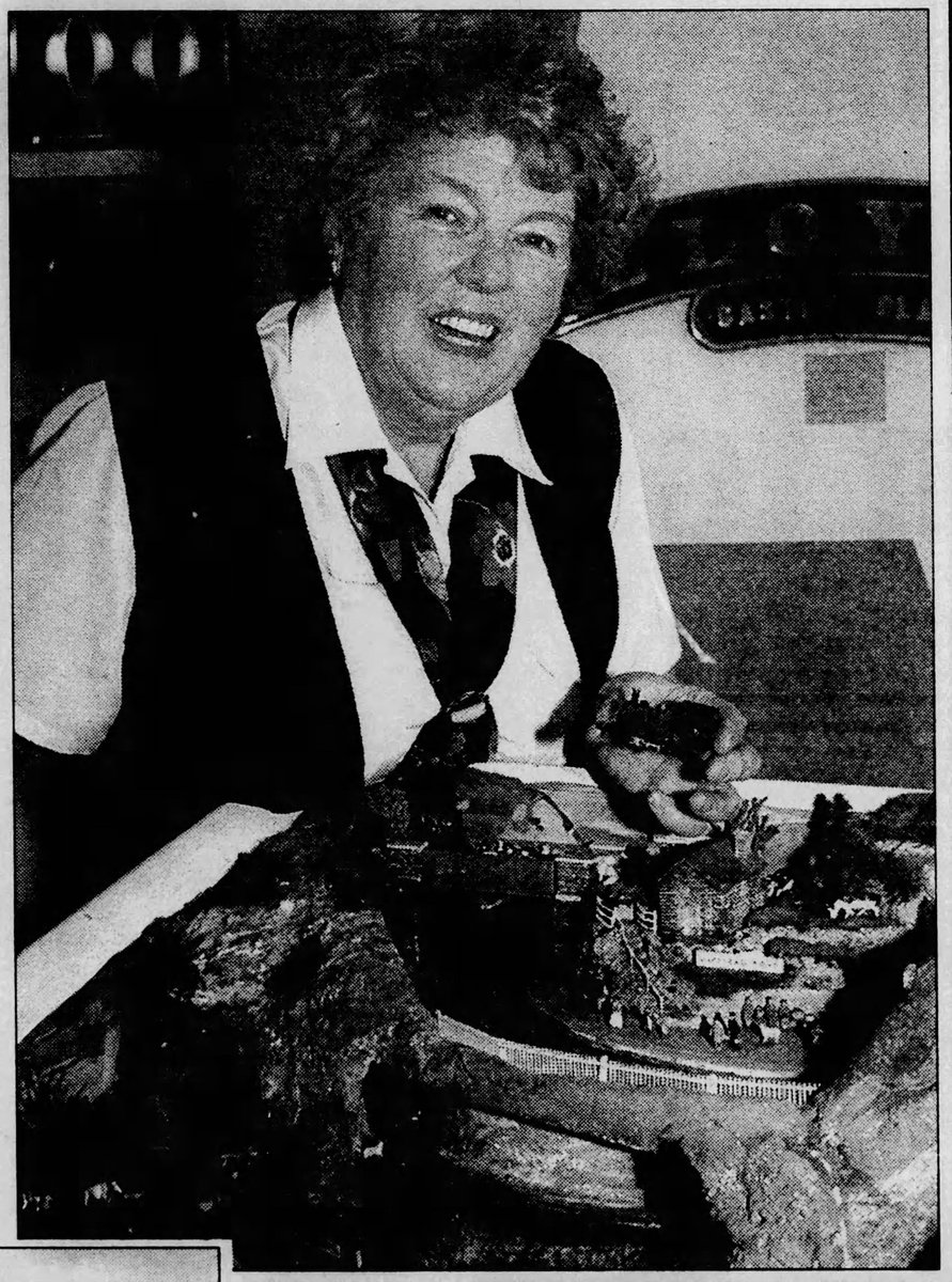 Audrey, the widow of Teddy Boston, with the Ulfstead Road layout, which had been gifted from the late Wilbert Awdry's collection to the Cadeby Light Railway.  

Nuneaton Evening Telegraph, March 9 1998