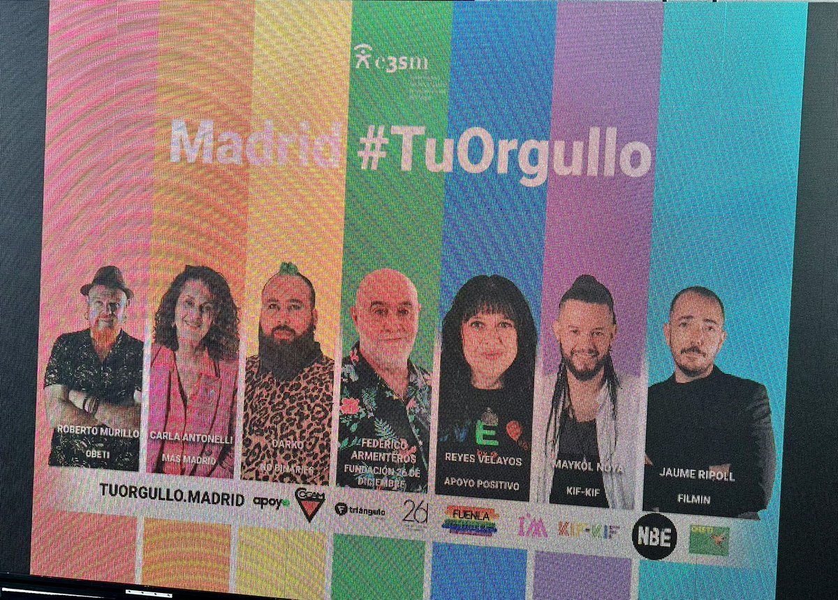 CarlaAntonelli's tweet photo. En la presentación de la campaña Madrid #TuOrgullo del @Plataforma3sect en la que participo como diputada de @MasMadrid__, con @Jimegongo, @jbeirak y @Loretoarego, campaña visible en las marquesinas de autobuses y Metro de Madrid, porque la visibilidad ha sido y será la más poderosa de las herramientas contra la LGTBIfóbia y en la consecución de nuestros derechos #SOMOS ✅🏳️‍⚧️🏳️‍🌈