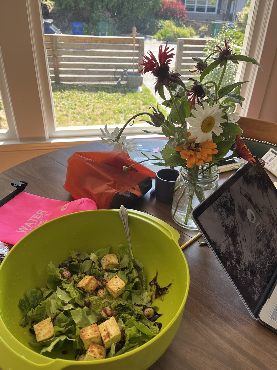 Got to make this awesome salad using all home grown ingredients (minus vinegar and tofu) + a nice garden bouquet