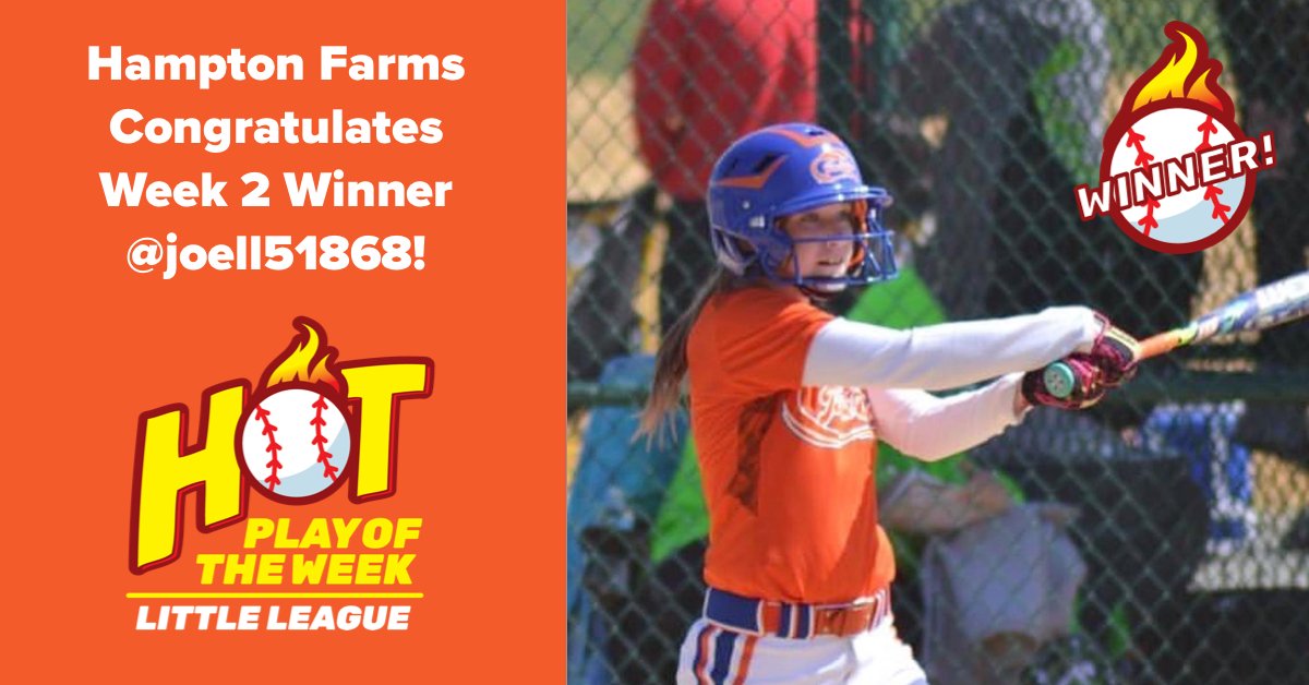 Your newest #HotPlayOfTheWeek winner: instagram.com/joell51868/ There are still TWO more chances to win — just post a pic of your lil' slugger and caption it with #HamptonFarms #HotPlayOfTheWeek for your chance to win an AWESOME gift box of Hampton Farms peanuts and swag!