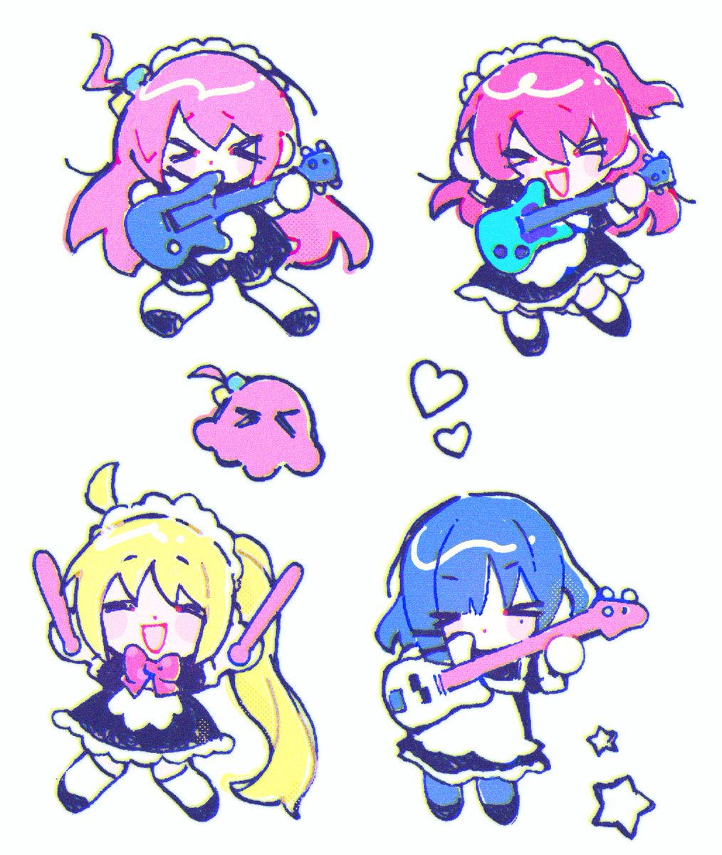 gotou hitori ,ijichi nijika multiple girls pink hair instrument blonde hair 4girls long hair guitar  illustration images