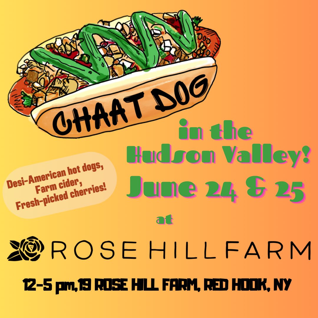 🚨🚨Folks, @chaatdog heads to the Hudson Valley this weekend for a two-day Desi-American swing at Rose Hill Farm. 🌭🚗🛣️

More details here: instagram.com/p/Ct16PUbuvyY/…

#desiamerican #glizzy #glizzywalla #desidogs #desidog #desidawgs #hudsonvalley #weinerwalla