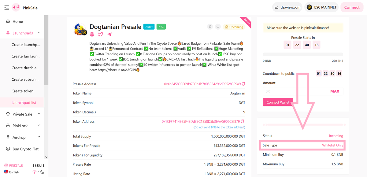 🔥At #Pinksale we're delighted to announce we've been given 3 whitelists for the the Dogtanian #Presale.

👉link your Pinksale wallet profile, retweet and leave your wallet address in the comment section to win.

🚀 Check them out below:  

pinksale.finance/launchpad/0x4b…

#ETH #BTC