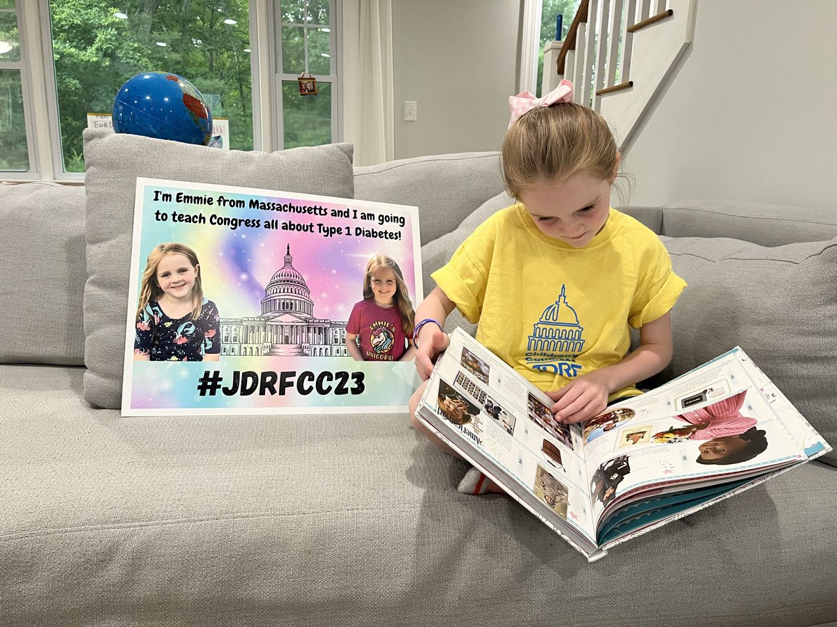 BobGilchristFF's tweet image. Reading is one of Emmie’s favorite things to do to take her mind off #T1D 
#JDRFCC23
 #EmmietoDC #talktocongress