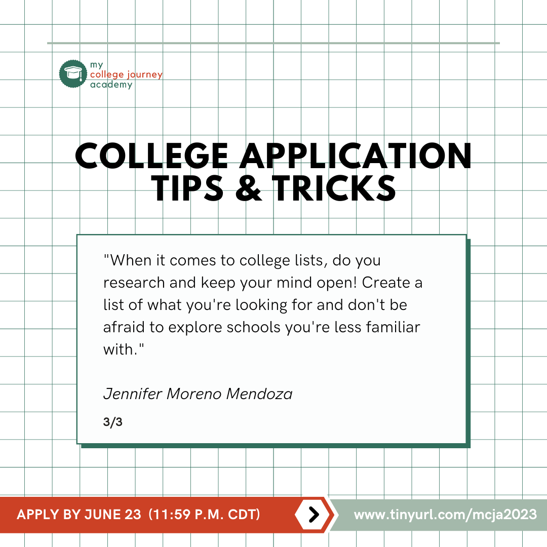 mcjairving's tweet photo. Today at 11:59 pm, our application will close for the year! Please remember to take at least fifteen minutes out of your day today if you haven't yet applied, or to tell a senior or junior in Irving ISD who you know! (link in bio)!

Here's one final tip in our series from Jenn. https://t.co/nOQjOI4zaL