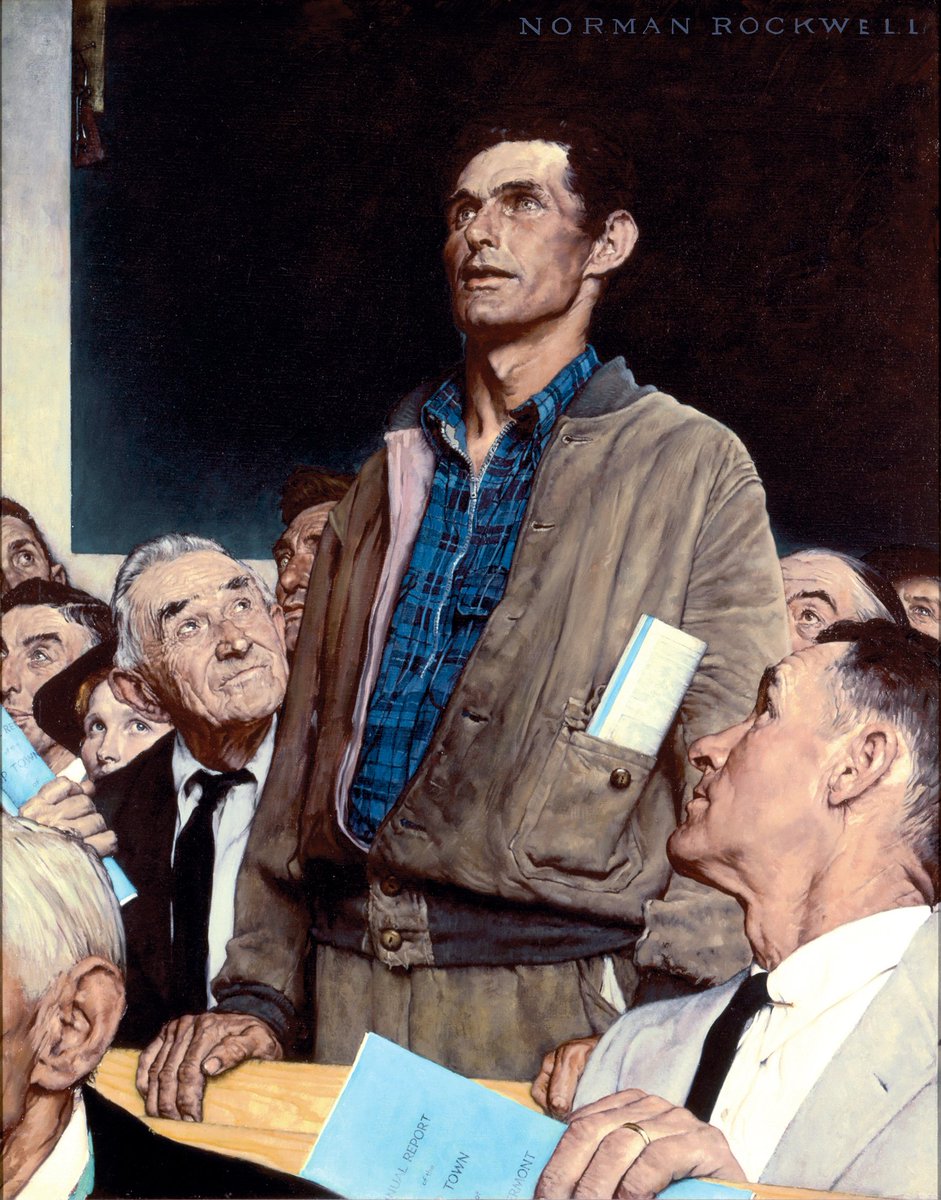 Joey Politano 🏳️‍🌈 on X: "I think the Norman Rockwell painting of the  kooky-looking guy standing up and speaking at a community meeting is a good  meme https://t.co/pUX9IUkkmt" / X