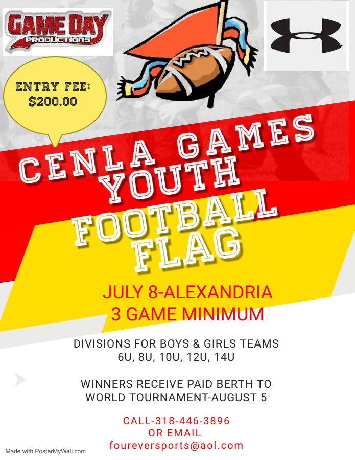 July Cenla Games Under Armour Youth Flag Football Tournament
conta.cc/3CHwKXJ