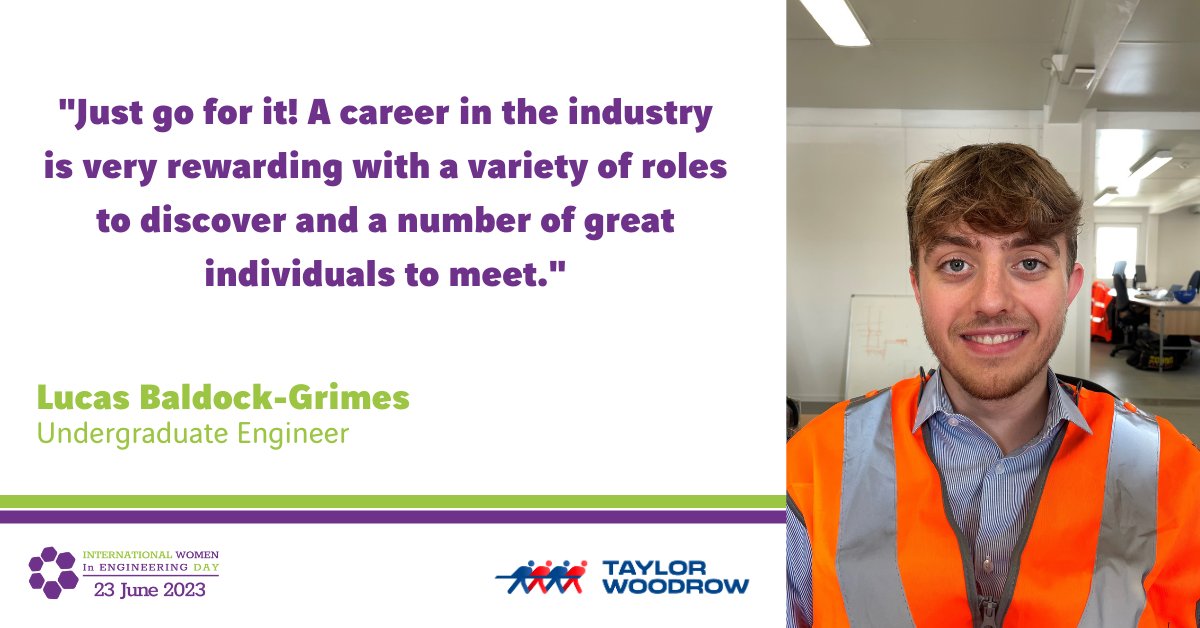 TaylorWoodrow1's tweet photo. Meet Lucas, we asked him what he would say to girls in school/college who may be considering engineering as a career choice/ study option. Read on to find out what he said.
#INWED2023 #MakeSafetySeen #WorkSafeLiveWell https://t.co/H0KJokPe4Y