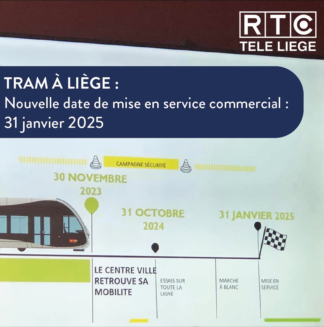 Nouvelle date de mise en service commercial du tram à Liège : 31 janvier 2025 #rtc #tram #chantierdutramliege #colas #tec #tramardent #villedeliege