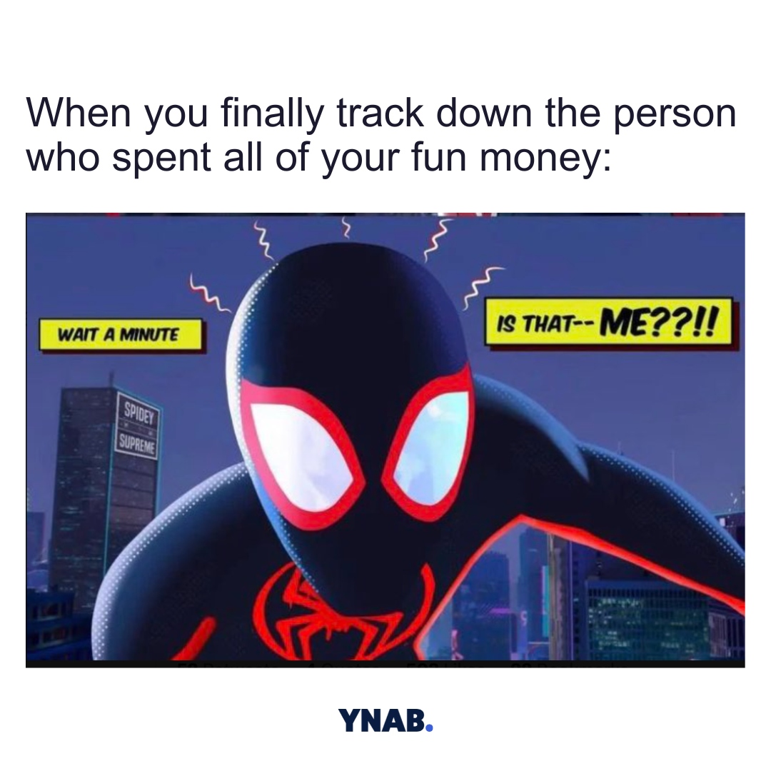 ynab's tweet image. I knew those transactions looked familiar 😫⁠

#Spiderman #Spiderverse #FunMoney