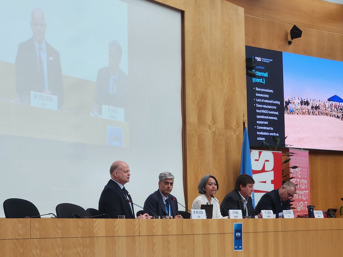 Matt Wilson, FSD's Head of Operations, sat on a panel with @UNMAS and @UNOPS at the annual UN NDM conference in Geneva to present one of FSD's projects in Iraq partnering with, and developing the capacity of, a local NGO, @ShareteahORG. 

#NDMUN26 @theGICHD