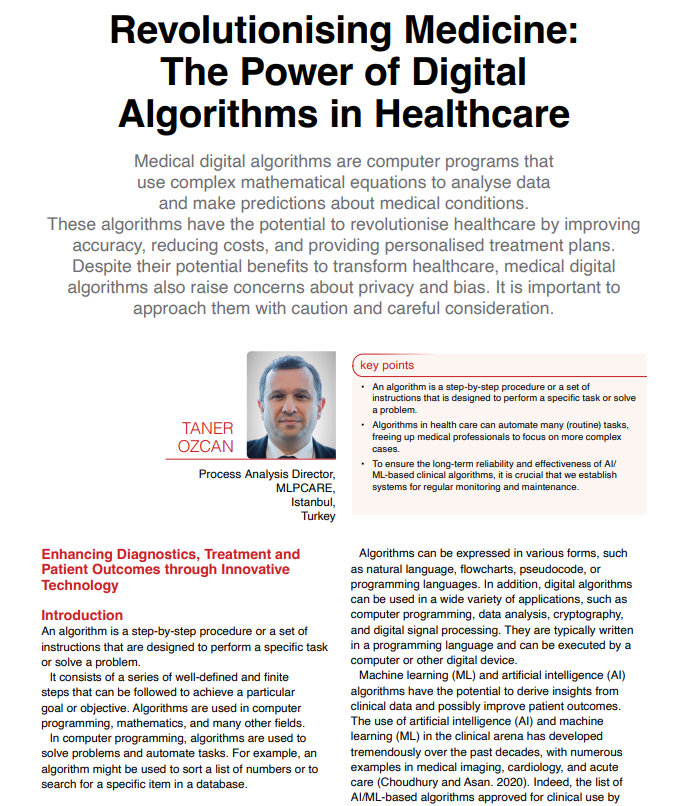 #Medical digital algorithms are revolutionising healthcare. They analyse #patient data, provide #treatment recommendations, assist in diagnosis and patient monitoring. 

Dr. Taner Özcan elaborates on their potential: iii.hm/hm22023ozcan

<a href="/tanerozcan/">Dr.Taner Özcan</a>
#AIinHealthcare #AI #ML