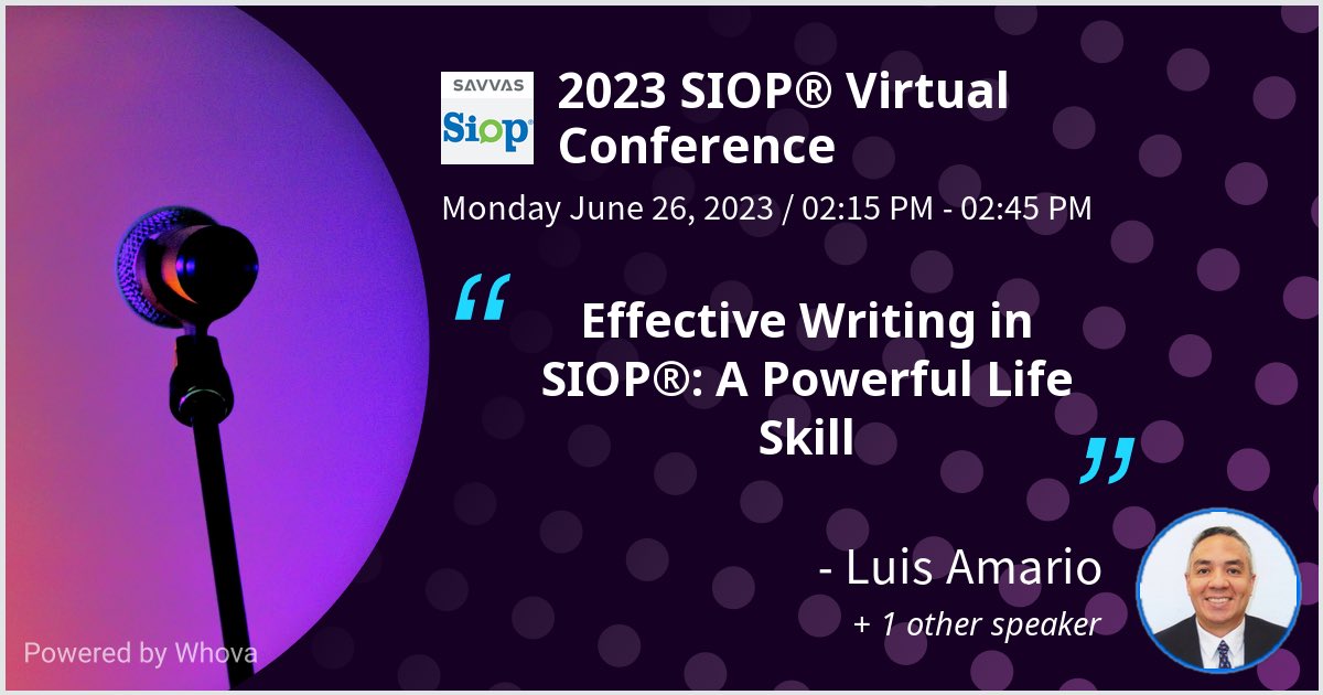 I am speaking at 2023 SIOP® Virtual Conference. Please check out my talk if you're attending the event! #SIOPNC23 - via #Whova event app