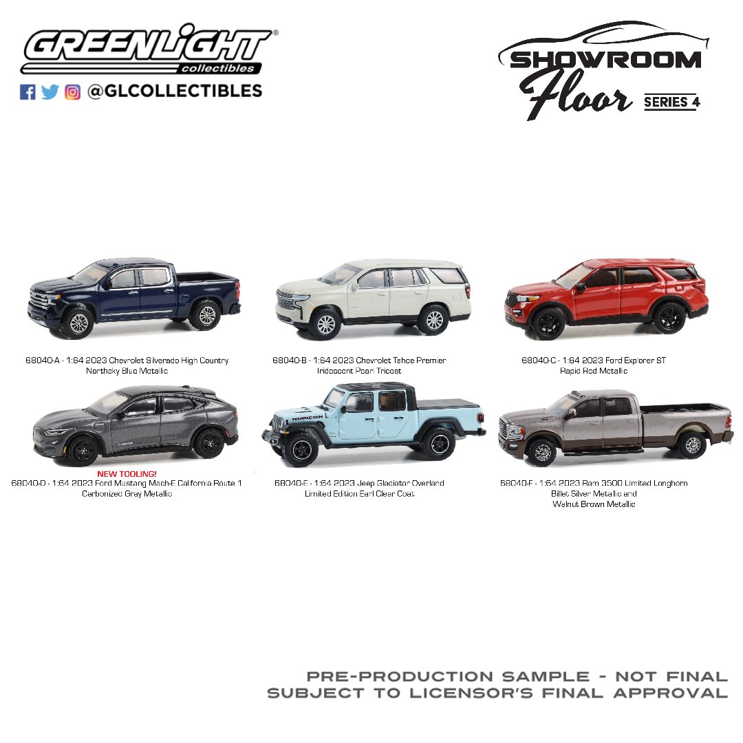 GLCollectibles's tweet photo. Another installment of our Showroom Floor Series! Which one are you most excited for?

# 68040
Expected Release Date: September 2023
1:64 Showroom Floor Series 4
#GLDeco #Diecast #Ram #Ford #Chevrolet #Jeep https://t.co/YOPohR5Yow