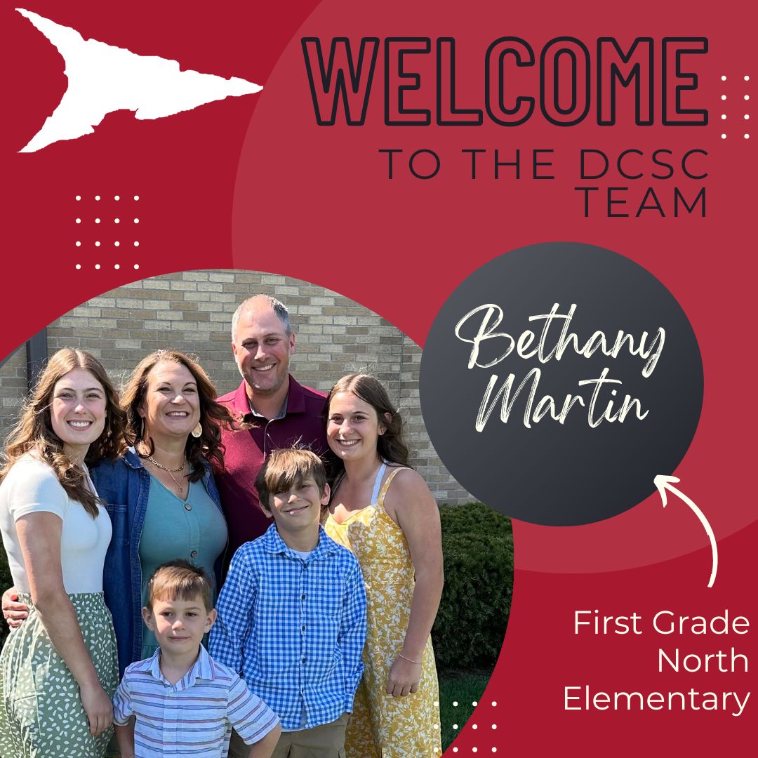 DCSCWarriors's tweet photo. Please give a warm welcome to Bethany Martin! She will be teaching first grade at North Elementary this year! In her free time she enjoys spending time with her family, reading, or cheering on her kids at all their sporting events. https://t.co/U8qB8EtHNh