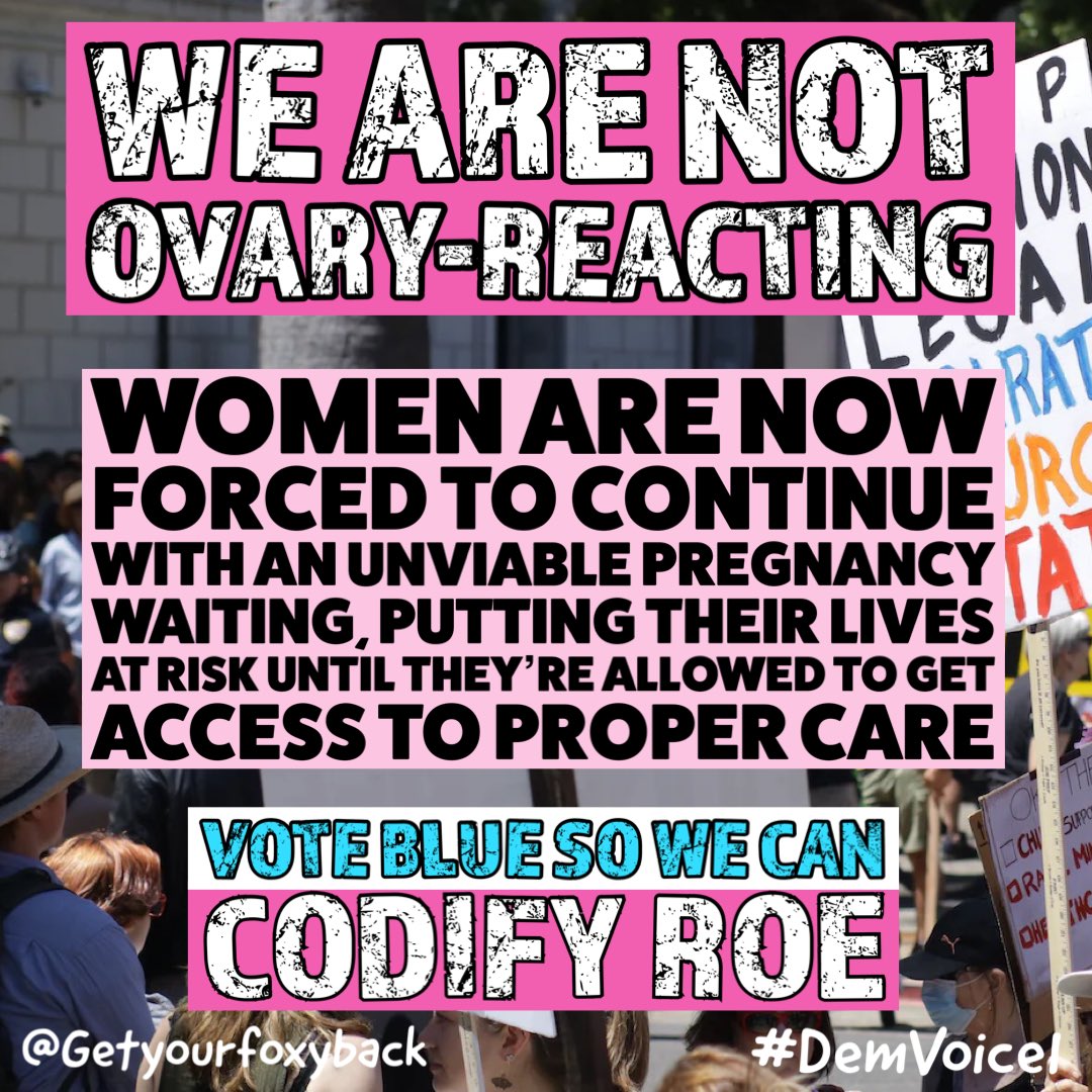 It has been 1 YEAR since women lost the rights to make their own healthcare decisions!

We WILL NOT STOP FIGHTING 
to get back our right to bodily autonomy!

VOTE BLUE so we can
CODIFY ROE

COMMENT & RETWEET 

#AbortionIsHealthcare 
#codifyroe
 #WomensRights