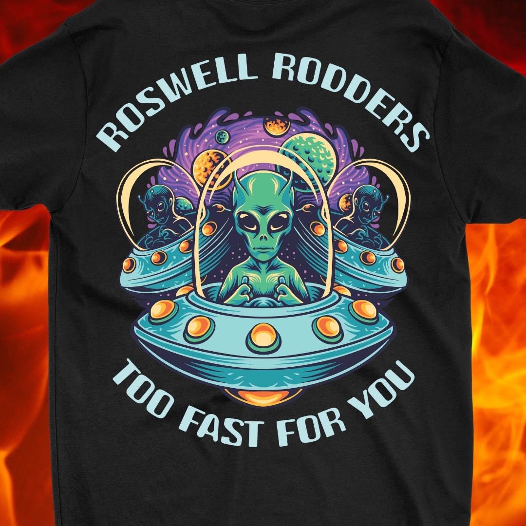 New Roswell Rodders tshirts available at gearheadtees.com #rodtees #tshirtsandothercrap #wearenotalone #ufo #aliens #roswell #Area51