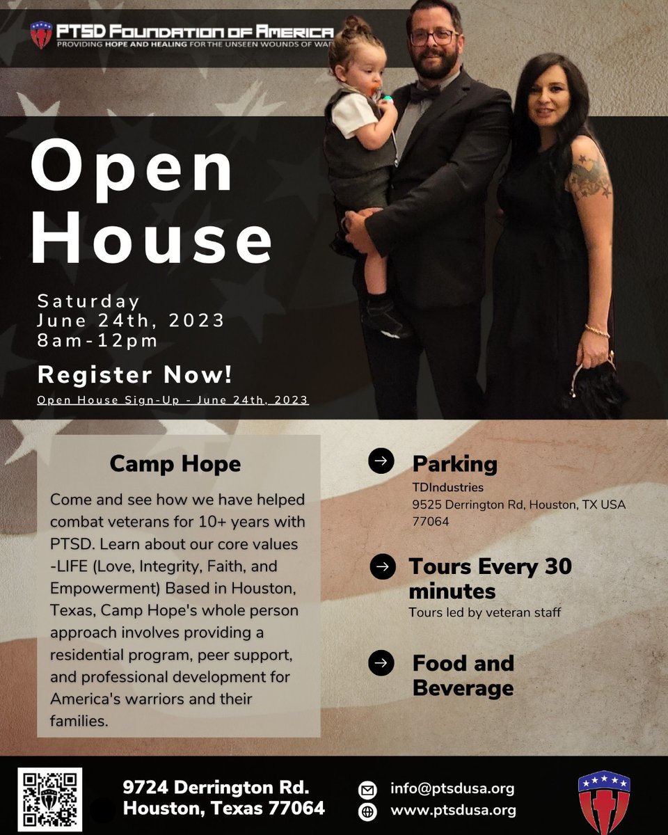 ptsdusa's tweet photo. Open house is tomorrow! Don't miss out on the opportunity to learn more about Camp Hope's programs and services for veterans, active duty service members who have PTSD and their families!
https://t.co/Su2DC9EJMC
#camphope #houstonvets #ptsdawarenessmonth #houstonmentalhealth https://t.co/E8jyiU1ZwA