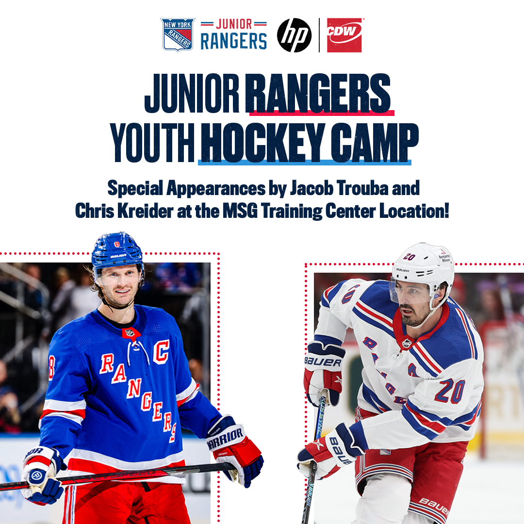 JuniorRangers's tweet photo. This summer is the perfect time to brush up on your skills and learn from the pros at the MSG Training Center! @NYRangers players Jacob Trouba and Chris Kreider will be stopping by to make a special appearance for our Jr. Rangers!

Register today ➡️ https://t.co/3MnjbAzDLC https://t.co/wAjnICdM9R