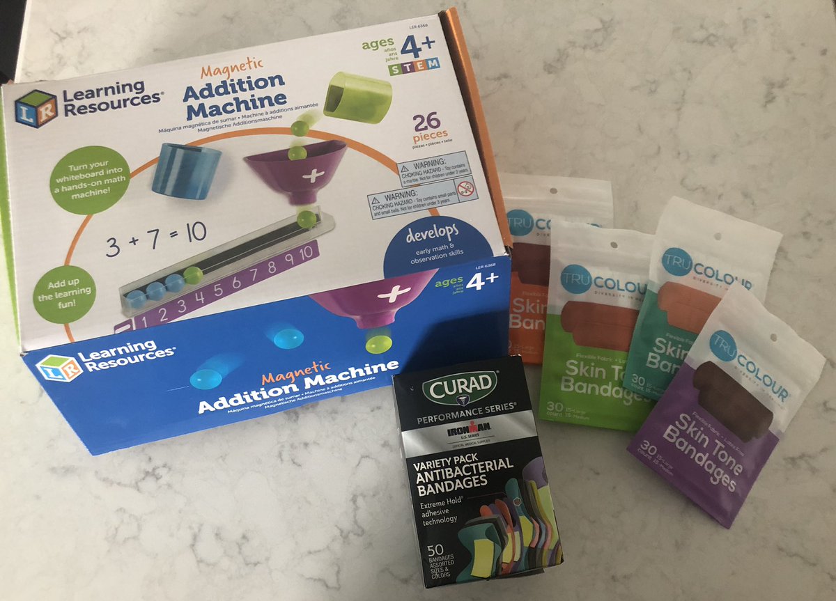 Thanks to an anonymous donor! 💜 These things will go to good use! 
Math manipulative for children & bandaids (especially ones that match skin tone and others are colorful) are a magic fix! 
#ClearTheList #EastProvidence #Townies #FirstGrade #OrloRocks