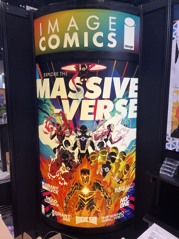 My MassiveVerse poster, with the amazing @igormontiart colors in a huge @ImageComics display at the Chicago Librarian Conference! So cool!