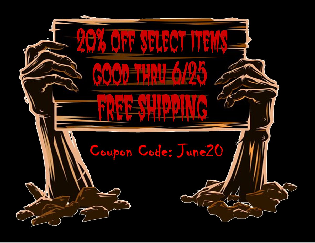 Now thru 6/25 20% off select items FREE SHIPPING halloweentrickery.com