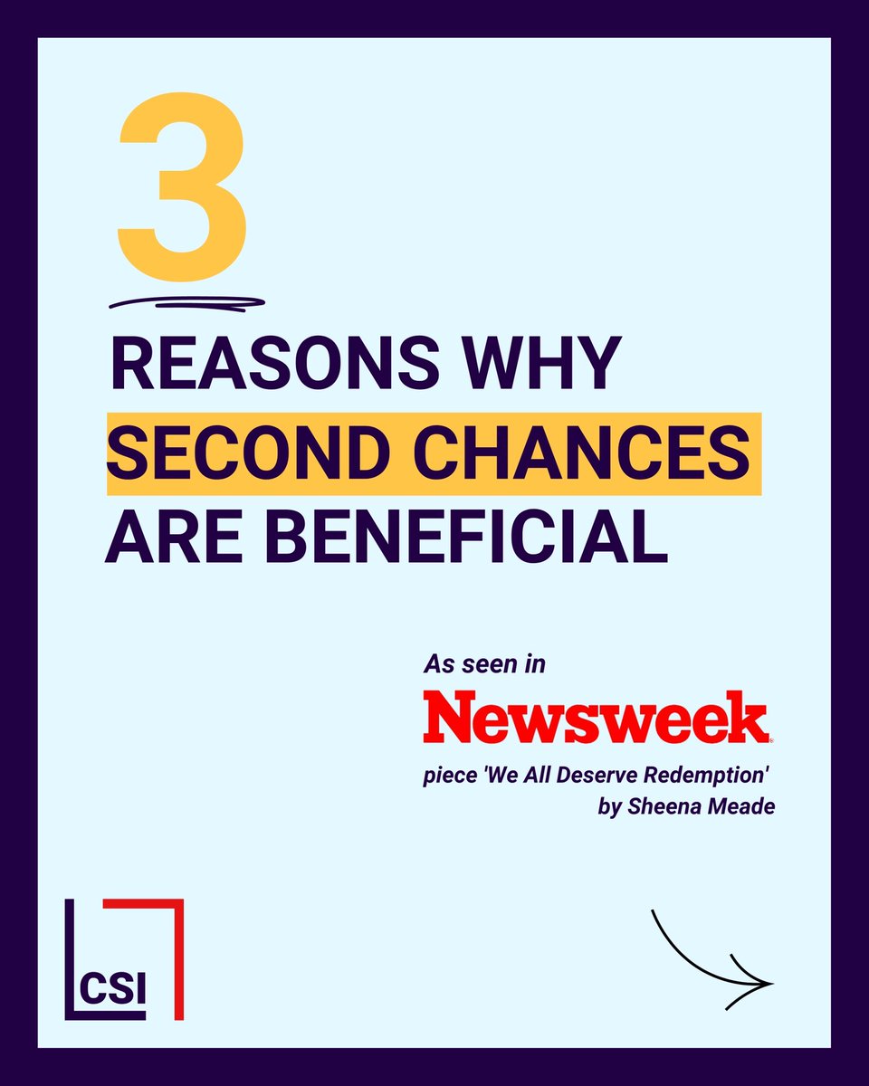 CleanSlate_Init's tweet photo. Earlier this year, our CEO shared why it benefits all of us to care about #secondchances for people living with records in her Newsweek piece “We All Deserve Redemption.” 

Here’s three reasons why #secondchances are beneficial through #CleanSlate policies. https://t.co/NZLzkKxhBw
