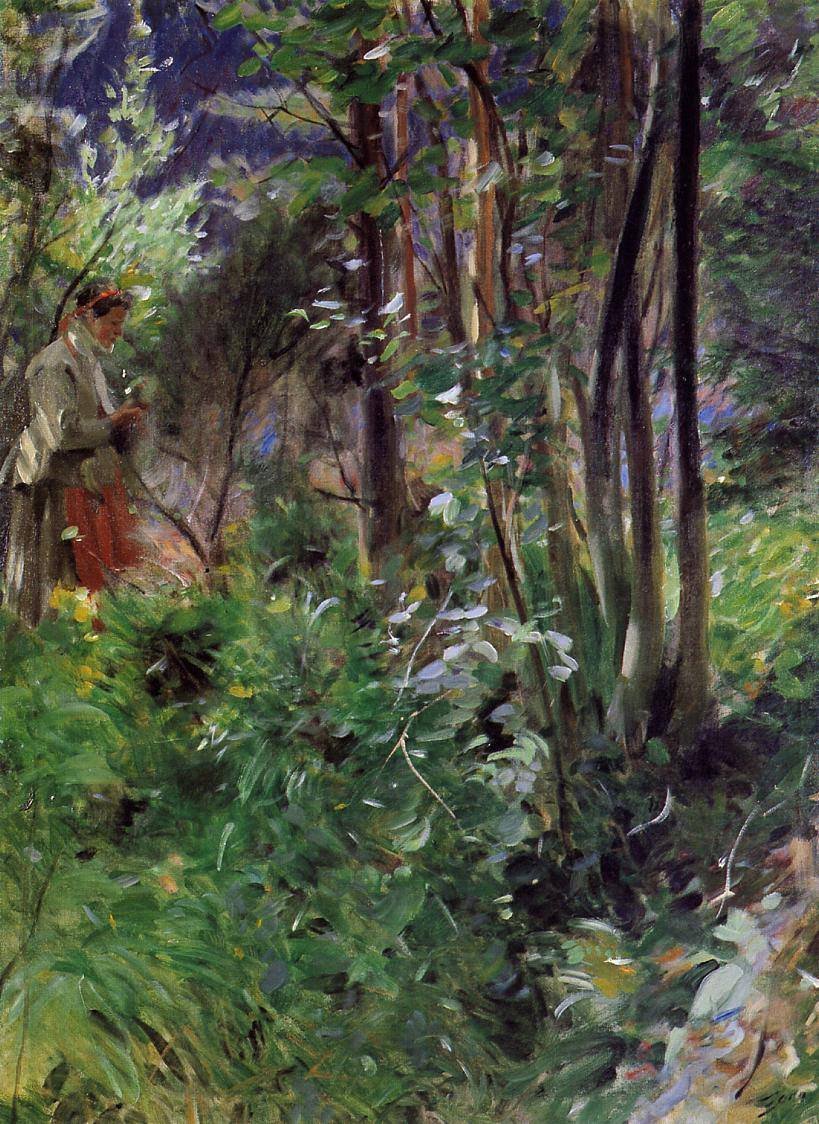 Anders Zorn: (1860-1920): 'Woman Picking 7 Flowers To Put Under Her Pilllow.' A folk tradition said this activity would lead one to dream on Midsommar night of the person you would marry. #Sweden