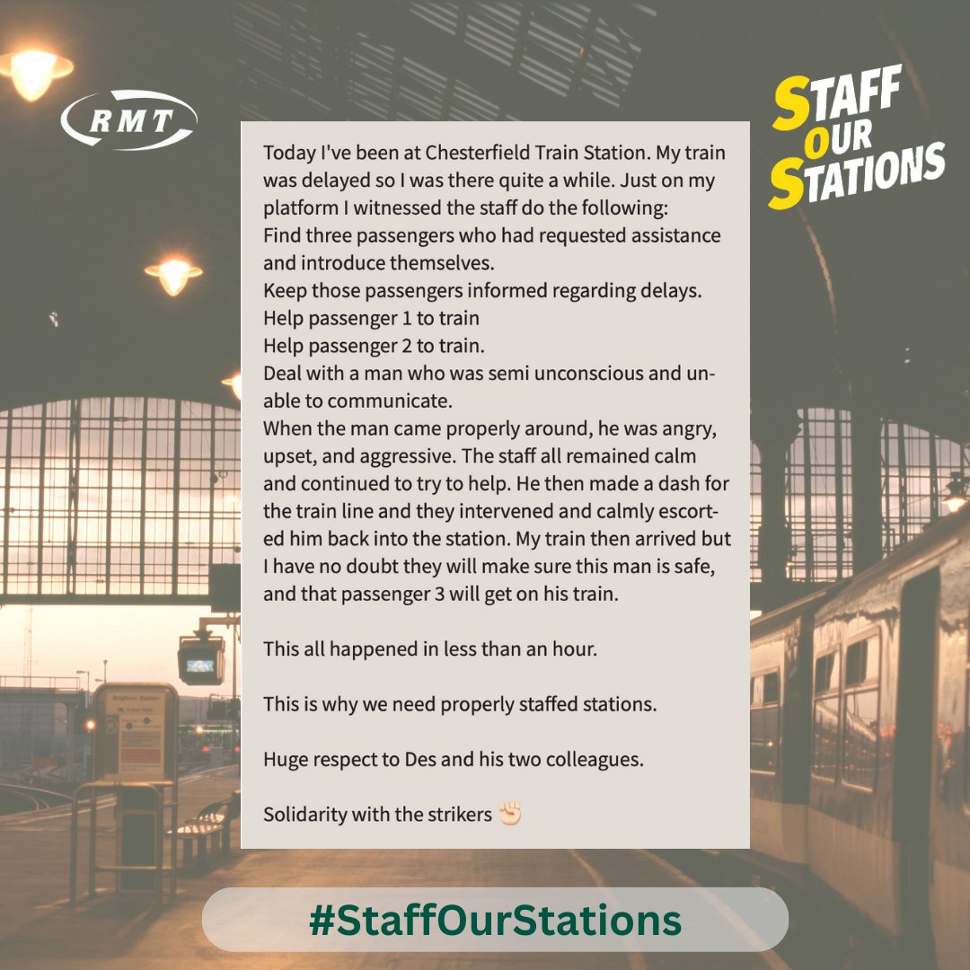 Every day, passengers share with us their experiences of our incredible #RailwayFamily and the tasks they perform.
This👇 is what we risk losing with the Government's 'reforms'.
#StaffOurStations