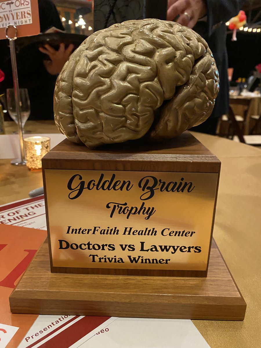 Congratulations to our "brainy" team for taking home the trophy at InterFaith Health Center's annual Doctors vs. Lawyers Trivia Night. Proceeds from this friendly competition allow InterFaith to provide doctor visits to underserved patients in our community. That's the REAL win!
