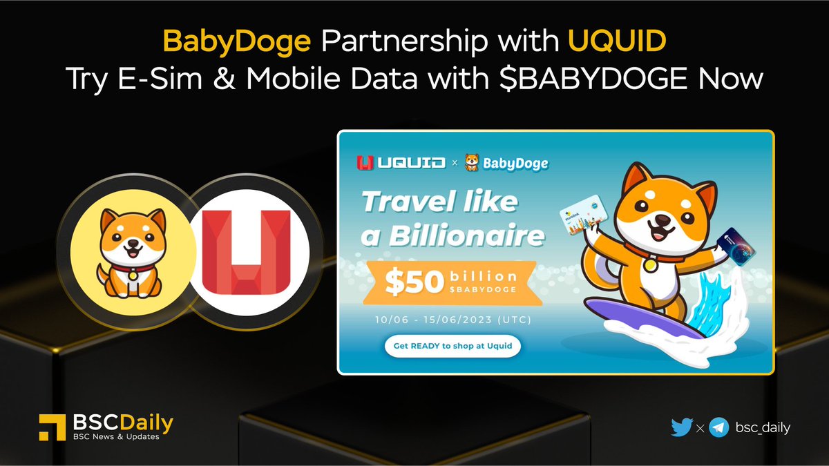 bsc_daily's tweet photo. 🎉 @babydoge Partnership with @uquidcard 🤝

Try E-Sim &amp; Mobile Data with $BABYDOGE Now

The world's first Smart Shopping Market on #Web3.0 &amp; #Metaverse with millions of products.

#BABYDOGE - a deflationary token designed to become more scarce over time💪

More👇

#BNB #BSC https://t.co/TowY36QTLq