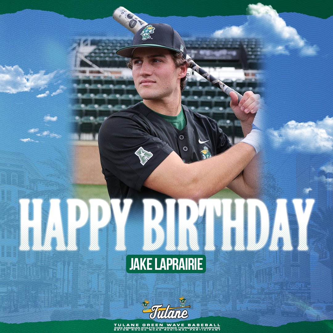 Tulane Baseball (@greenwavebsb) on Twitter photo Yeah yeah yeahyeahyeahyeahyeah, it's <a href="/jakelap9/">jake laprairie</a>'s birthday. Have a great day!
#RollWave ๐โพ๏ธ๐ Yeah yeah yeahyeahyeahyeahyeah, it's <a href="/jakelap9/">jake laprairie</a>'s birthday. Have a great day!
#RollWave ๐โพ๏ธ๐