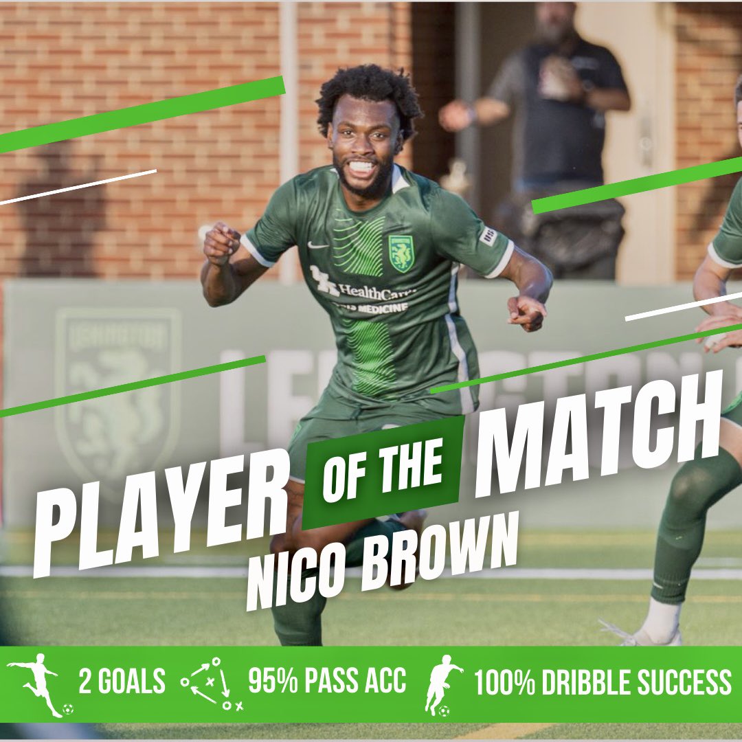 Scoring a pair of howlers for a brace made this one easy! With 76% of the fan vote, Nico Brown is our Player of the Match from last night’s game against the Mingos! ☄️✖️✌️🟰🎰 #LexGo

📸: Lexington Sporting Club