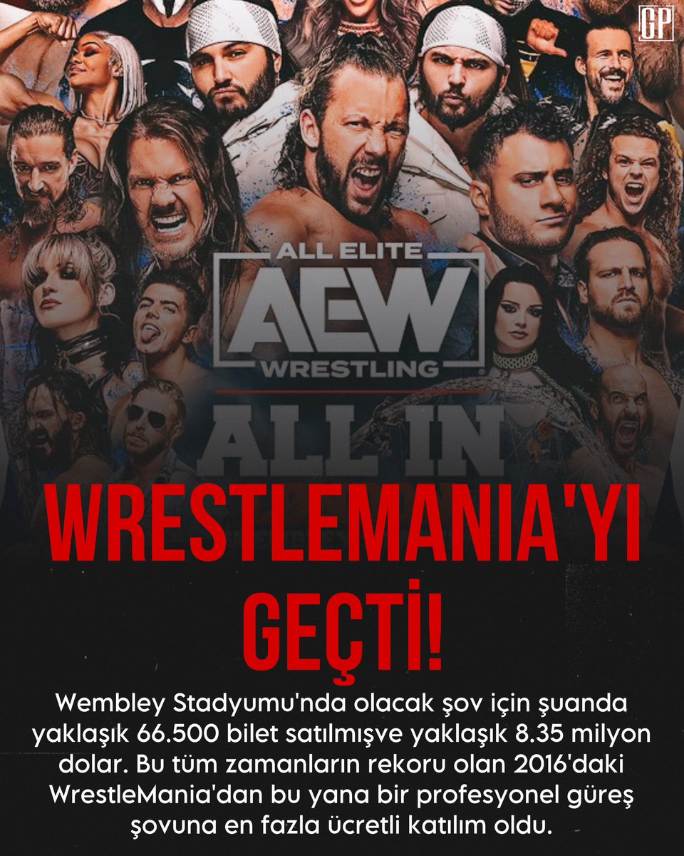 Wrestling Observer Newsletter’ın haberine göre AEW’in ALL IN şovu 2016’da bilet hasılatı rekoru kıran Wrestlemania 32 şovunu geride bırakarak rekor kırmış.