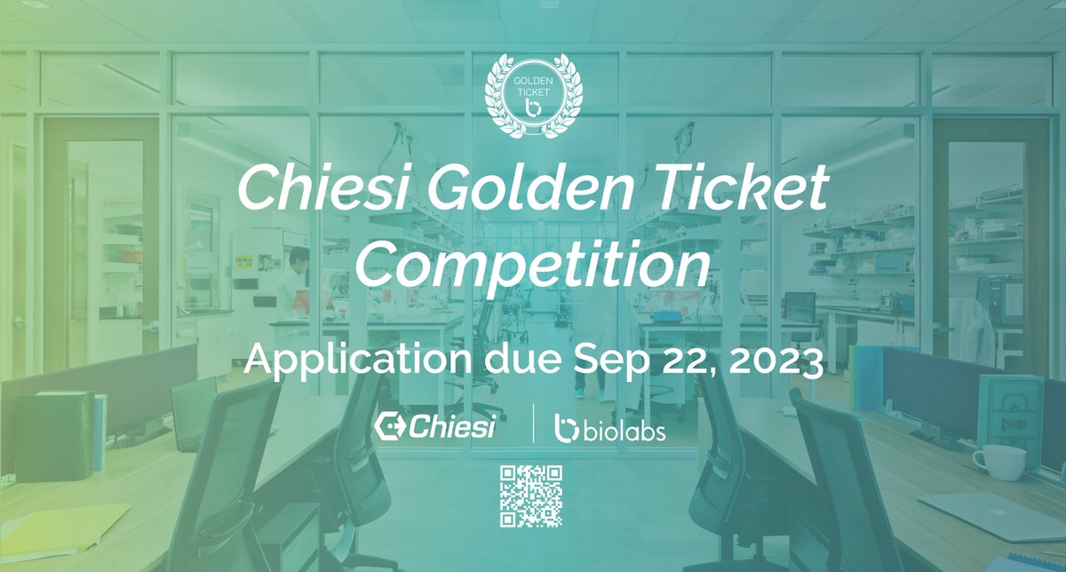 BioLabs sponsor @ChiesiGRD’s Golden Ticket competition is live! Gain access to free lab space and membership at a @biolabs US location of your choice. Apply by September 22nd: biolabs.io/chiesi-2023-go…