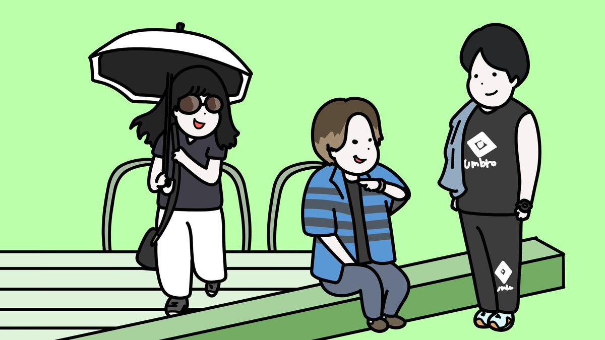 multiple boys 1girl umbrella black hair shirt 2boys bench  illustration images