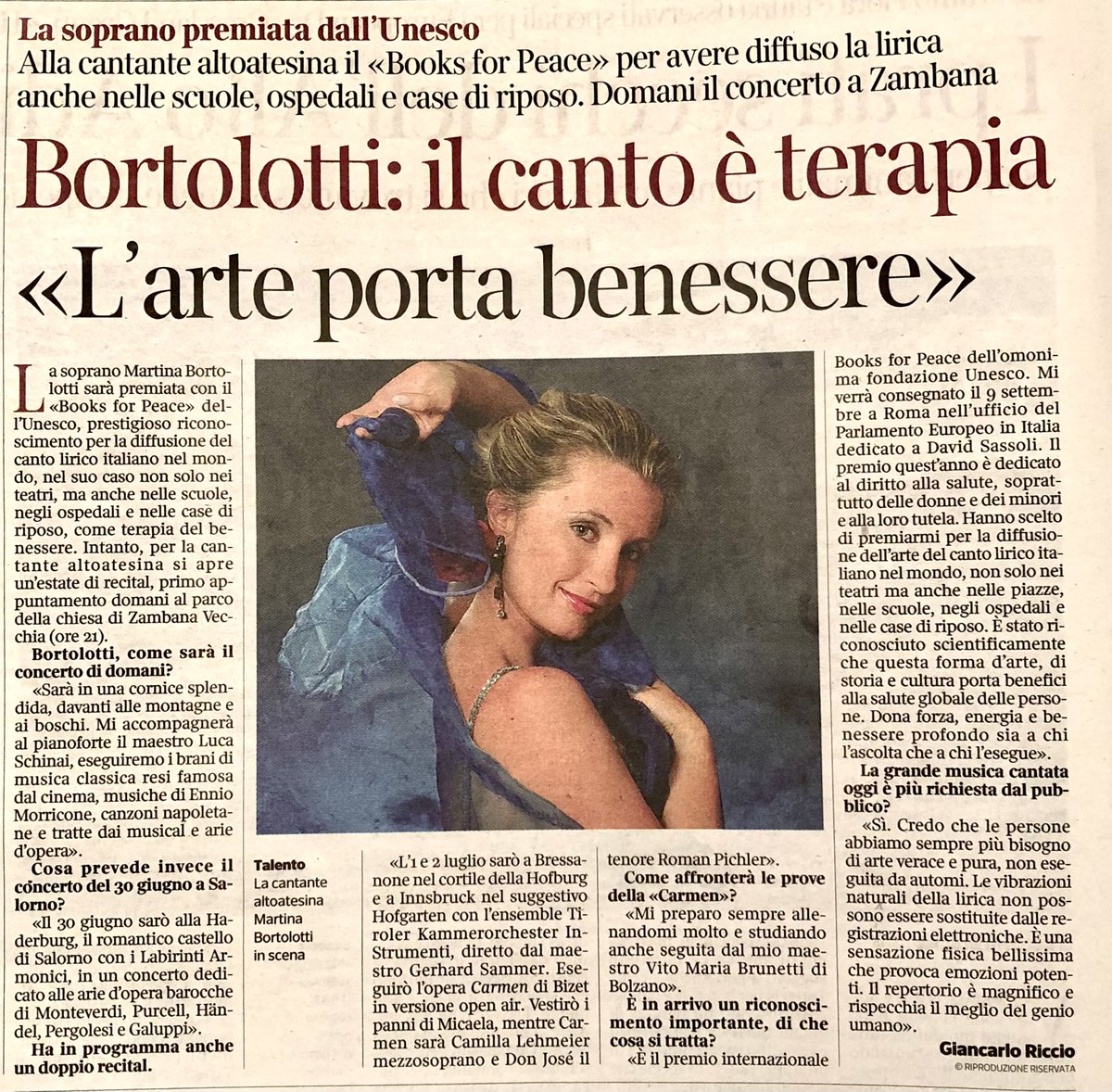 InfoMartina's tweet photo. Grazie Corriere dell'Alto Adige e Corriere del Trentino 23.6.2023
#Booksforpeace   #TirolerKammerorchesterInnStrumenti #labirintiarmonici #zambana #salorno #bressanone #innsbruck https://t.co/idcIeKdATm