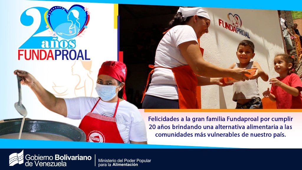 Cuspal_CA's tweet photo. Hoy desde #Cuspal felicitamos y enaltecemos la extraordinaria labor que durante 20 años ha venido desempeñando la gran familia de @FundaproalO brindando una alternativa alimentaria a las comunidades más vulnerables  de nuestro país. 

¡Feliz Aniversario! https://t.co/zkdquakgv1